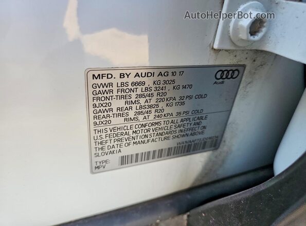 WA1VAAF72JD016234 2018 AUDI Q7 White VIN sticker view