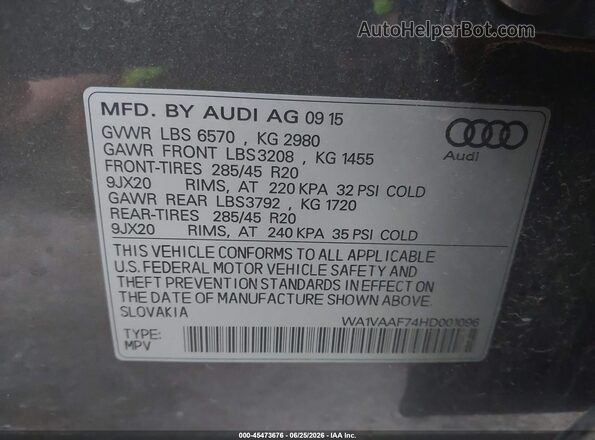 WA1VAAF74HD001096 2017 AUDI Q7 Gray Engine compartment view