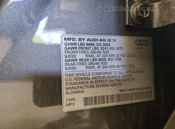 WA1VAAF76JD048880 2018 AUDI Q7 Gray 