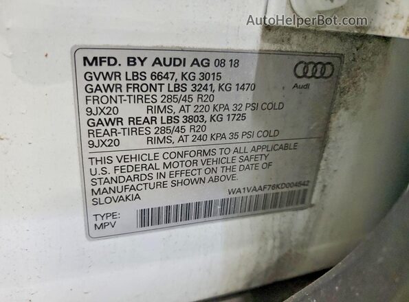 WA1VAAF76KD004542 2019 AUDI Q7 White 