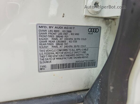 WA1VAAF78HD048017 2017 AUDI Q7 White 