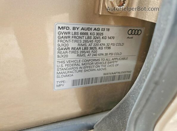 WA1VAAF78JD037542 2018 AUDI Q7 Бежевый Вид подкапотного пространства