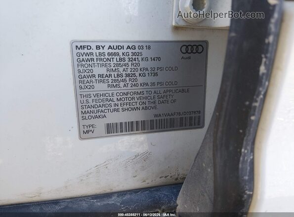 WA1VAAF78JD037878 2018 AUDI Q7 White Widok komory silnika