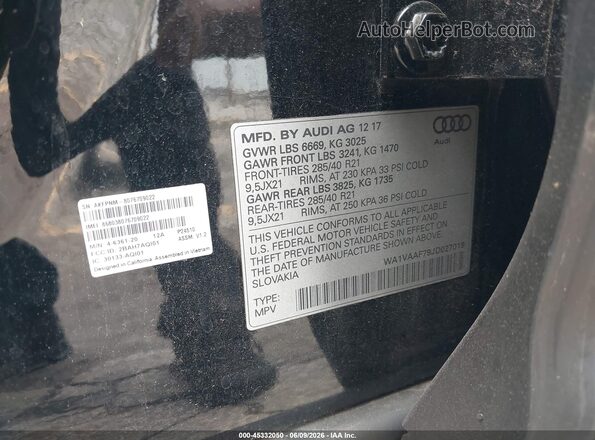 WA1VAAF79JD027019 2018 AUDI Q7 Black Vista del compartimento del motor