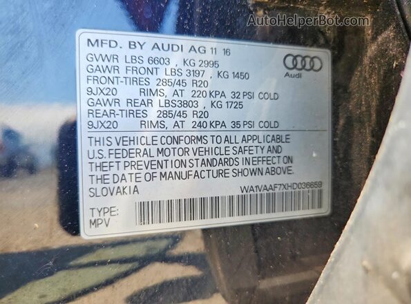 WA1VAAF7XHD036659 2017 AUDI Q7 Blue VIN sticker view