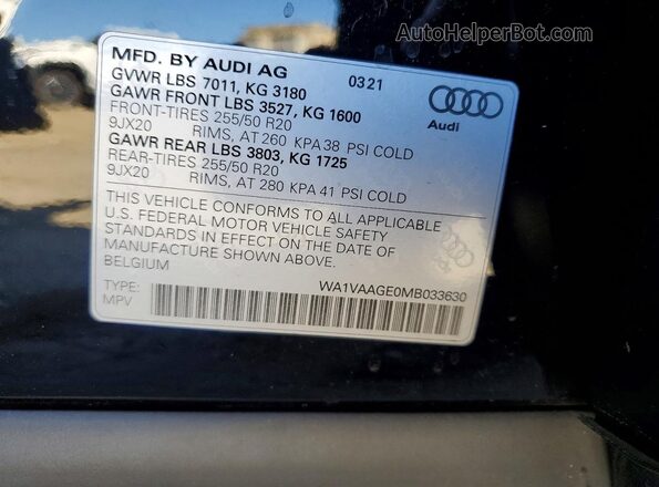 WA1VAAGE0MB033630 2021 AUDI E-TRON Black 