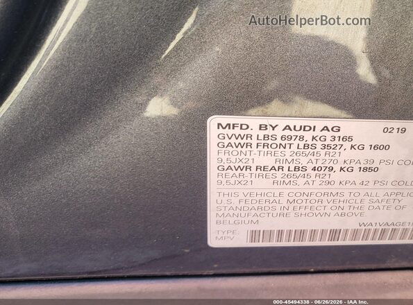 WA1VAAGE1KB007017 2019 AUDI E-TRON Gray Вид підкапотного простору