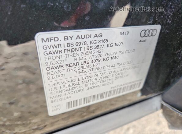 WA1VAAGE8KB009458 2019 AUDI E-TRON Black ძრავის განყოფილების ხედი