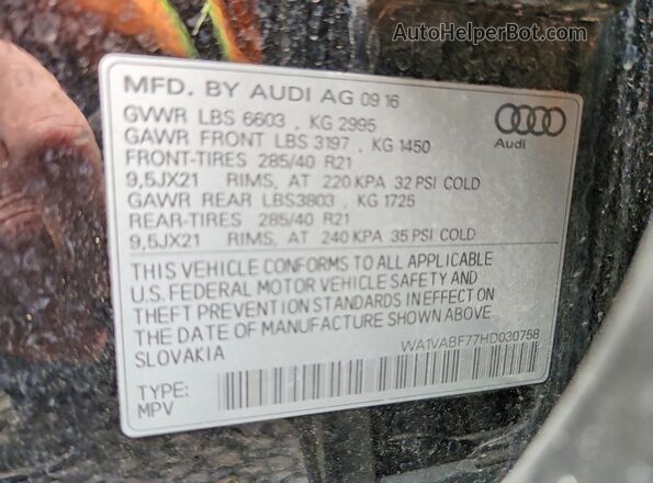 WA1VABF77HD030758 2017 AUDI Q7 Black VIN կոդի պիտակի տեսք