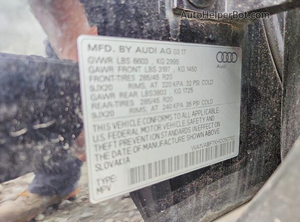 WA1VABF7XHD050762 2017 AUDI Q7 Black VIN կոդի պիտակի տեսք