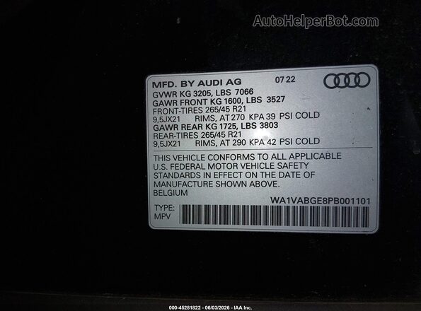 WA1VABGE8PB001101 2023 AUDI E-TRON Черный Вид подкапотного пространства