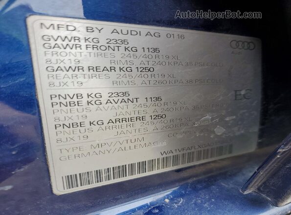 WA1VFAFLXGA015843 2016 AUDI A4 Blue VIN sticker view