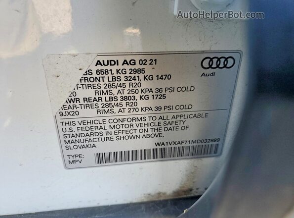 WA1VXAF71MD032699 2021 AUDI Q7 White 