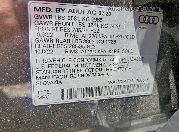 WA1VXAF72LD005154 2020 AUDI Q7 Gray VIN կոդի պիտակի տեսք