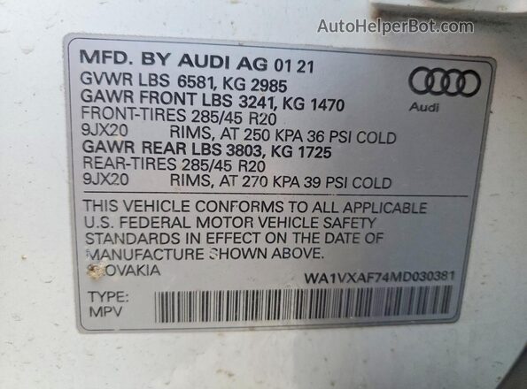 WA1VXAF74MD030381 2021 AUDI Q7 White 