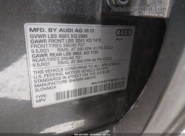 WA1VXAF77MD011159 2021 AUDI Q7 Серый Вид подкапотного пространства