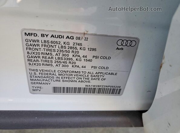 WA1W2BFZ2NP055208 2022 AUDI Q4 White ძრავის განყოფილების ხედი