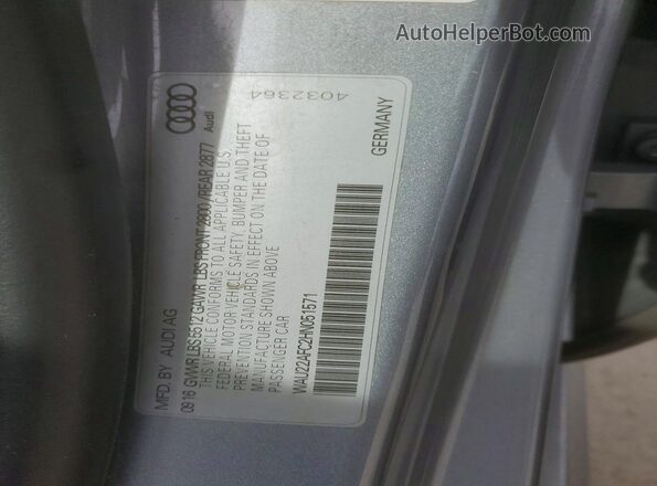 WAU22AFC2HN051571 2017 AUDI A7 Silver Vista de la etiqueta del VIN