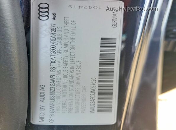 WAU23AFC7JN097626 2018 AUDI A7 Black 