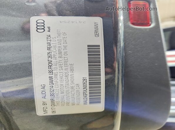 WAU24GF5XJN005281 2018 AUDI S5 Gray VIN կոդի պիտակի տեսք