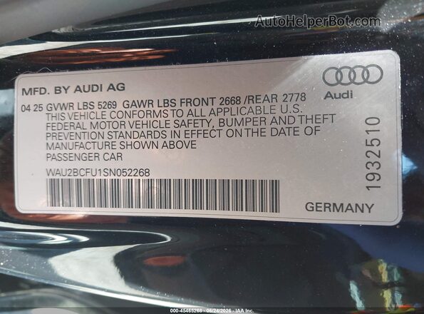 WAU2BCFU1SN052268 2025 AUDI ALL Черный Вид подкапотного пространства