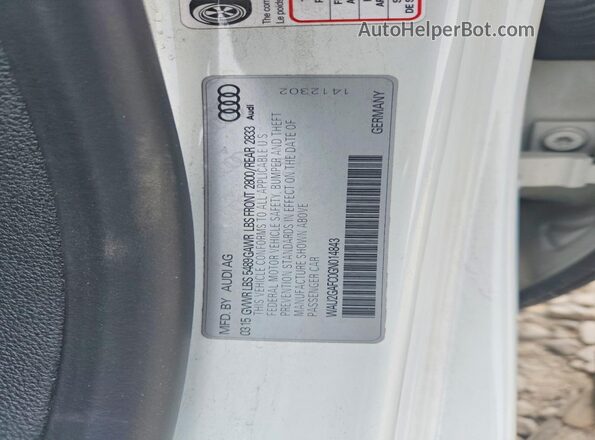 WAU2GAFC0GN014843 2016 AUDI A7 Белый Вид наклейки с VIN-кодом