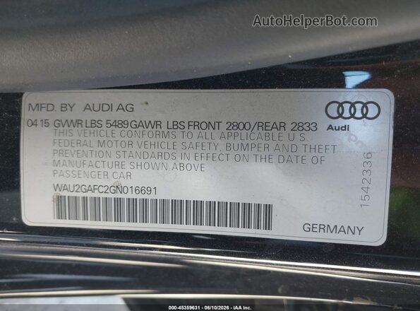 WAU2GAFC2GN016691 2016 AUDI A7 Black Engine compartment view