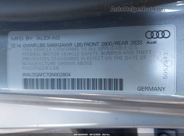 WAU2GAFC7GN002804 2016 AUDI A7 Silver Engine compartment view