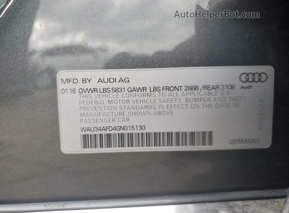 WAU34AFD4GN015130 2016 AUDI A8 Gray Widok komory silnika