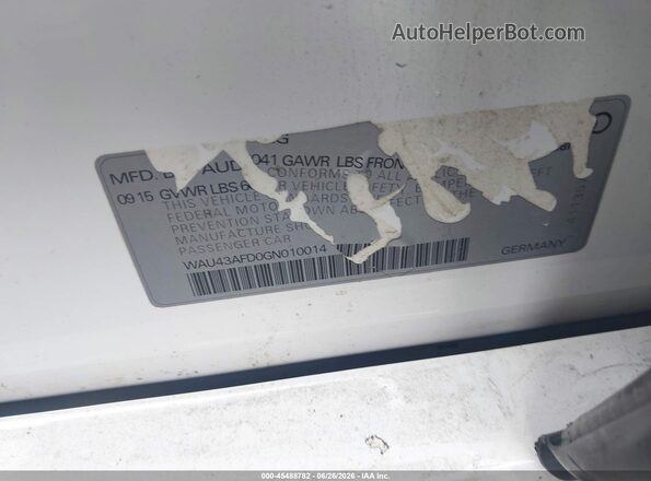 WAU43AFD0GN010014 2016 AUDI OTHER White ძრავის განყოფილების ხედი