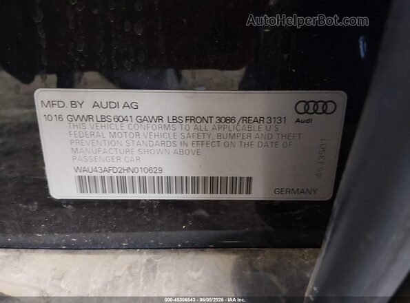 WAU43AFD2HN010629 2017 AUDI OTHER Blue Շարժիչի բաժամունքի տեսք