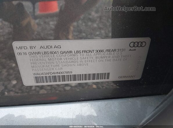 WAU43AFD4HN007859 2017 AUDI OTHER Gray ძრავის განყოფილების ხედი