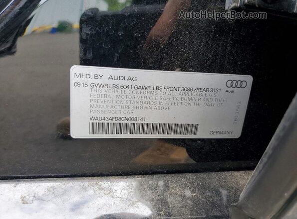 WAU43AFD8GN008141 2016 AUDI A8 Black Vista del compartimento del motor