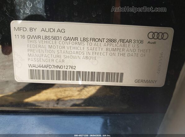 WAU44AFD7HN012762 2017 AUDI OTHER Black Engine compartment view