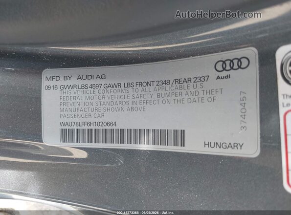 WAU78LFF6H1020664 2017 AUDI A3 Серый Вид подкапотного пространства