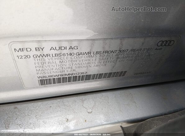 WAU8DAF80MN012357 2021 AUDI OTHER Silver Շարժիչի բաժամունքի տեսք
