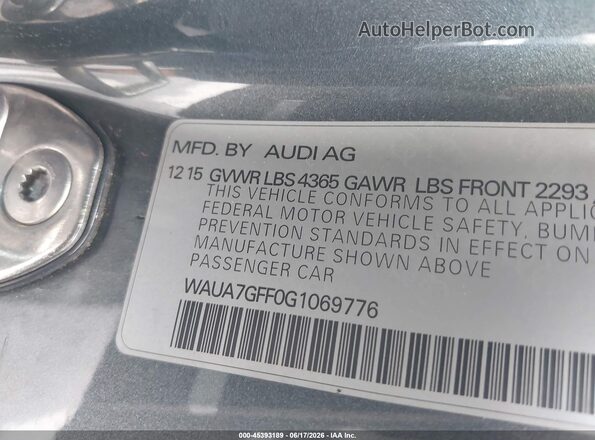 WAUA7GFF0G1069776 2016 AUDI A3 Gray 