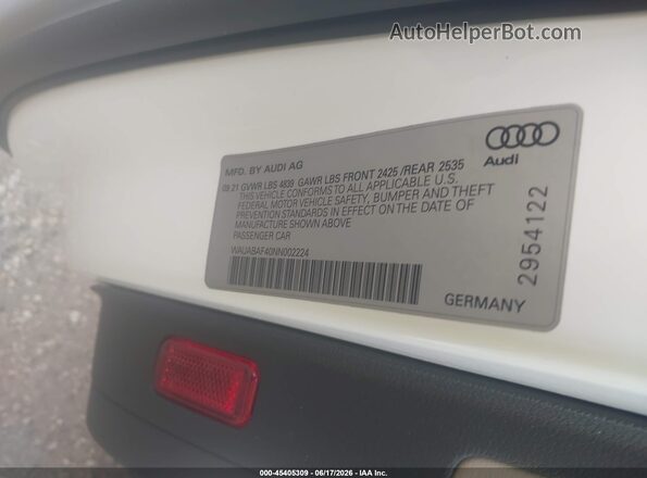 WAUABAF40NN002224 2022 AUDI OTHER White Widok komory silnika