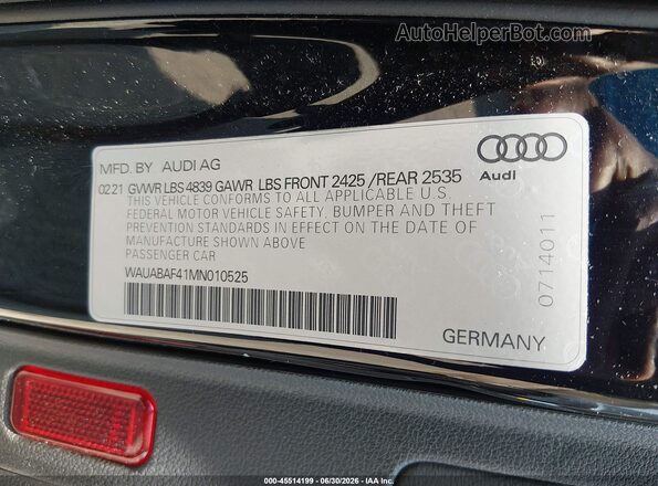 WAUABAF41MN010525 2021 AUDI A4 Black Вид підкапотного простору