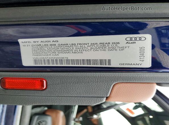 WAUABAF42NN003679 2022 AUDI A4 Синий 