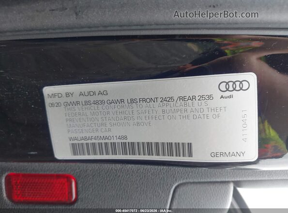 WAUABAF45MA011488 2021 AUDI A4 Black Widok komory silnika
