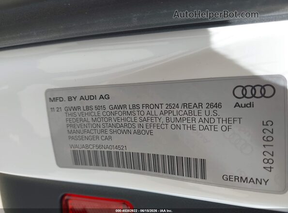 WAUABCF56NA014521 2022 AUDI OTHER White ძრავის განყოფილების ხედი