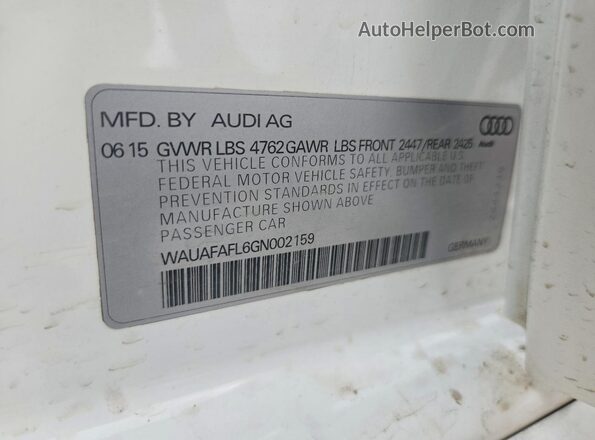 WAUAFAFL6GN002159 2016 AUDI A4 Белый 