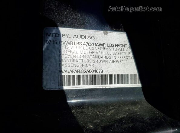 WAUAFAFL8GA004678 2016 AUDI A4 Black VIN კოდის სტიკერის ხედი