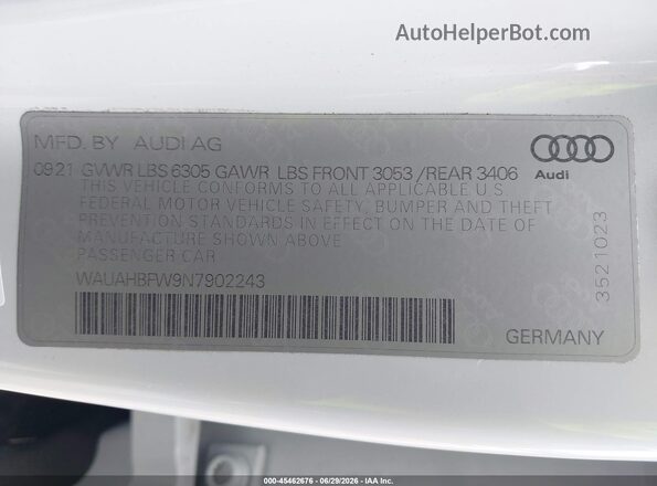 WAUAHBFW9N7902243 2022 AUDI OTHER Белый Вид подкапотного пространства