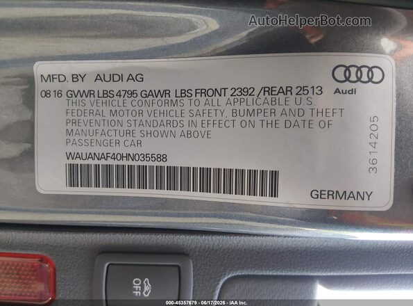 WAUANAF40HN035588 2017 AUDI A4 Синий Вид подкапотного пространства