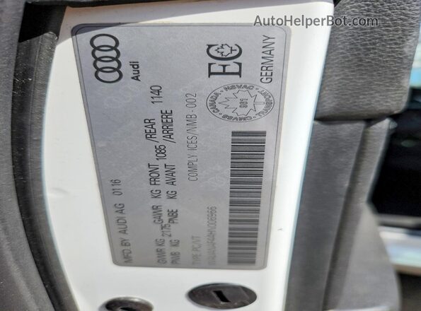 WAUANAF44HN006966 2017 AUDI A4 White Շարժիչի բաժամունքի տեսք