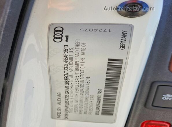 WAUANAF44HN017451 2017 AUDI A4 White Շարժիչի բաժամունքի տեսք