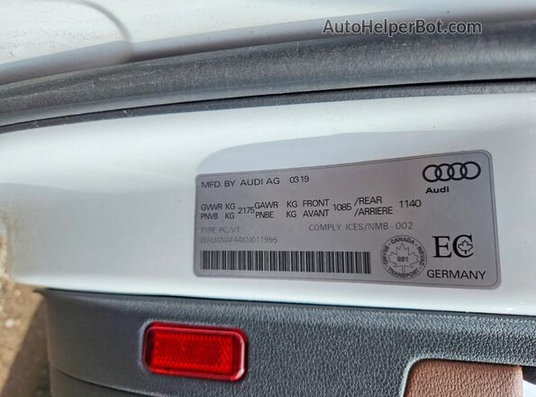 WAUANAF44KN011995 2019 AUDI A4 White Շարժիչի բաժամունքի տեսք
