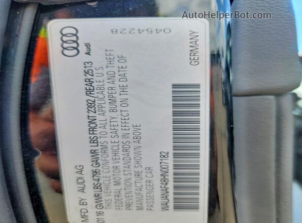 WAUANAF48HN007182 2017 AUDI A4 Black VIN կոդի պիտակի տեսք